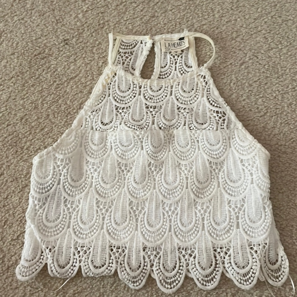 LA Hearts Cropped Halter Top White (patterned)